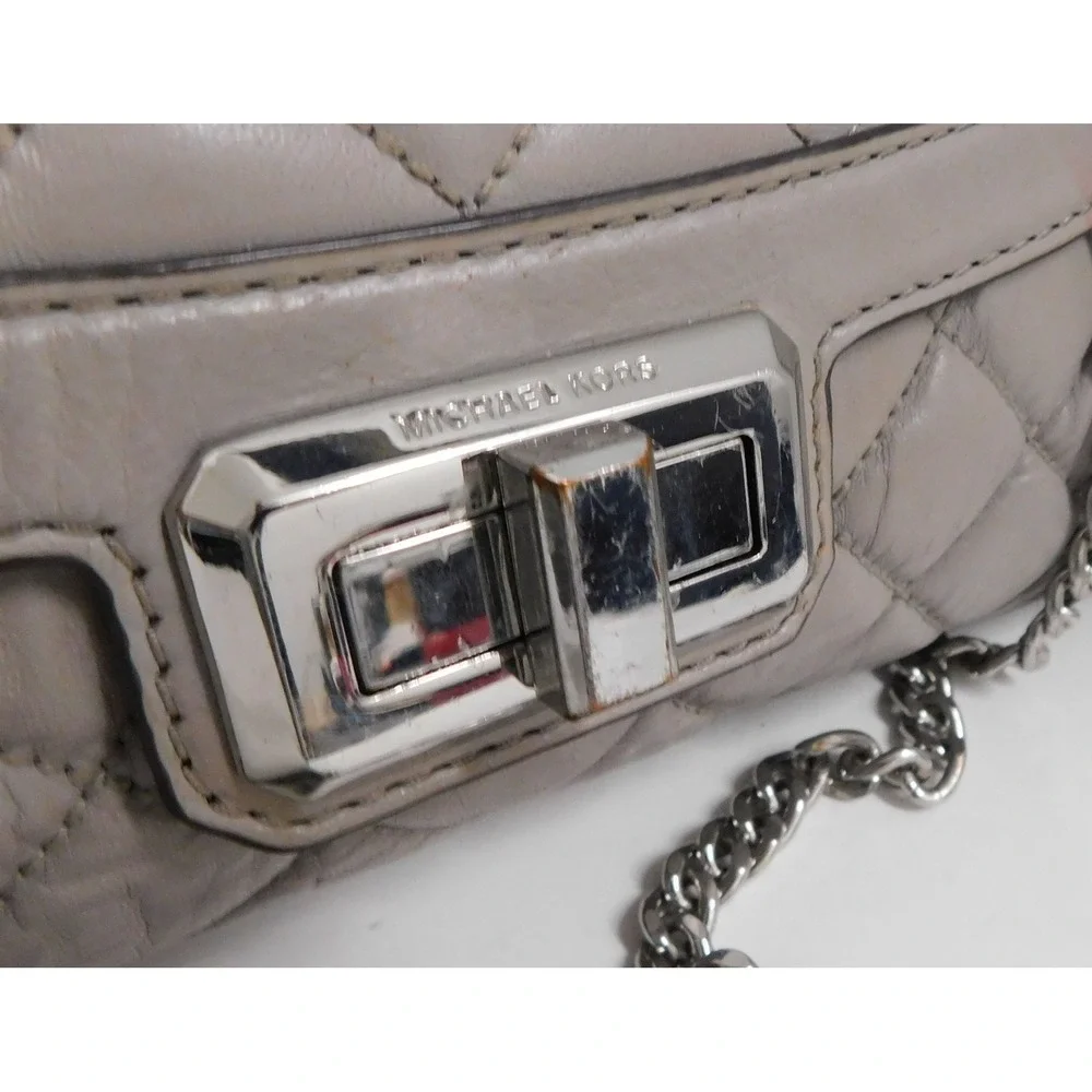 Michael Kors‎ Gray Quilted Leather Turn Lock Shoulder Crossbody Bag